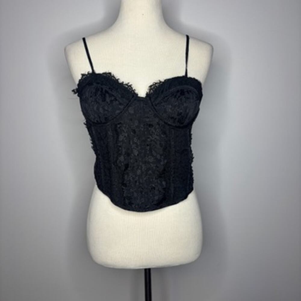 Miss Selfridge - Black Corset Like Top with Lace Details